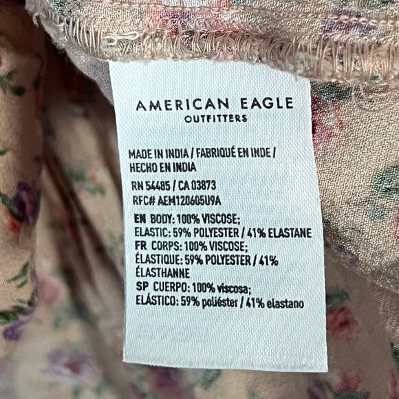 American Eagle Cropped Babydoll Peasant Smocked Long Sleeve Floral Blouse XS - Picture 10 of 10